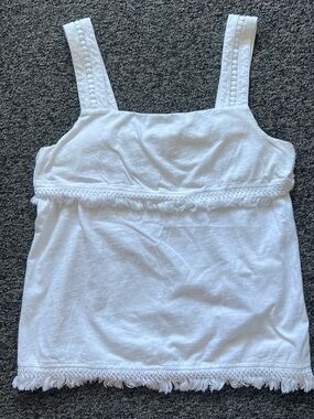 J. Crew White Fringe-Trim Square Neck Tank